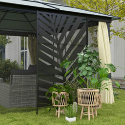 Outsunny 6.5Ft Metal Outdoor Privacy Screen Panel With Stand, Banana Leaf Style - thumbnail 9