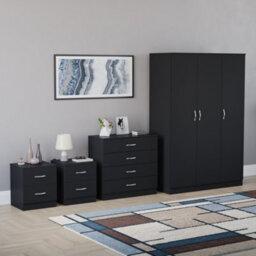 Lassic Vida Designs Riano 4 Piece Bedroom Set (2 Drawer Bedside Chest, 4 Drawer Chest, 3 Door Wardrobe), Black - thumbnail 6