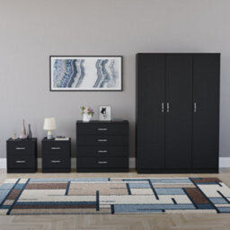 Lassic Vida Designs Riano 4 Piece Bedroom Set (2 Drawer Bedside Chest, 4 Drawer Chest, 3 Door Wardrobe), Black - thumbnail 7