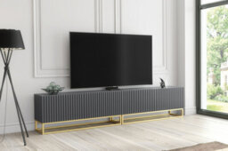 Ripple Duo Tv Unit 200Cm Dark Grey Fluted Design With Push To Open Doors - Creative Furniture - thumbnail 7