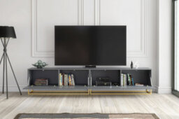 Ripple Duo Tv Unit 200Cm Dark Grey Fluted Design With Push To Open Doors - Creative Furniture - thumbnail 6
