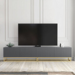 Ripple Duo Tv Unit 200Cm Dark Grey Fluted Design With Push To Open Doors - Creative Furniture - thumbnail 1