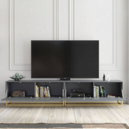 Ripple Duo Tv Unit 200Cm Dark Grey Fluted Design With Push To Open Doors - Creative Furniture - thumbnail 2