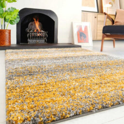 Loomed Super Soft Yellow Grey Mottled Striped Shaggy Area Rug 160X230Cm - thumbnail 2