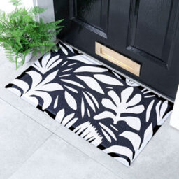 Artsy Doormats Abstract Leaf Black And White Indoor & Outdoor Doormat - 70X40Cm