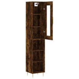 Berkfield Highboard Smoked Oak 34.5X34X180 Cm Engineered Wood - thumbnail 4