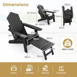 Costway Patio Adirondack Chair All-Weather Lounge Chair W/ Retractable Footrest - thumbnail 2