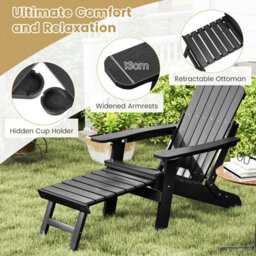 Costway Patio Adirondack Chair All-Weather Lounge Chair W/ Retractable Footrest - thumbnail 3