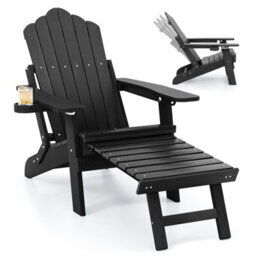 Costway Patio Adirondack Chair All-Weather Lounge Chair W/ Retractable Footrest