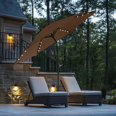 Rinse Bathrooms Coffee Garden Parasol With Solar Powered Lights With Tilt And Crank Handle Outdoor Patio Umbrella Mechanism 2.5M - image 1