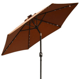 Rinse Bathrooms Coffee Garden Parasol With Solar Powered Lights With Tilt And Crank Handle Outdoor Patio Umbrella Mechanism 2.5M - thumbnail 2
