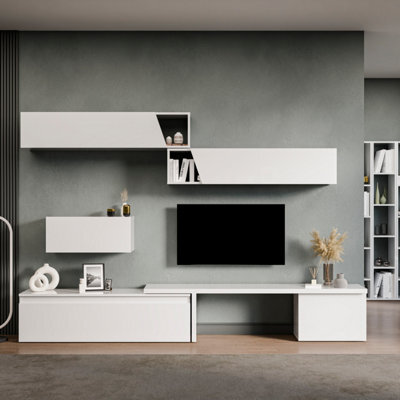 Decorotika Glasgow Moduler Modern Tv Unit Wall Mount Customizable Layout High Gloss White - image 1