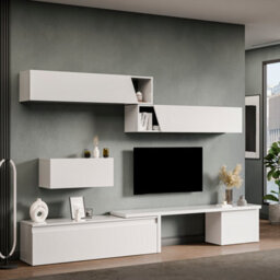 Decorotika Glasgow Moduler Modern Tv Unit Wall Mount Customizable Layout High Gloss White - thumbnail 3