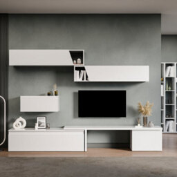 Decorotika Glasgow Moduler Modern Tv Unit Wall Mount Customizable Layout High Gloss White - thumbnail 1