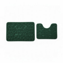 2 Piece Pebble Design Memory Foam Bath Mat Set Soft Absorbent Non-Slip Bathroom Green - thumbnail 2