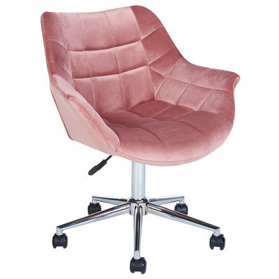 Beliani Desk Chair Labelle Velvet Pink - image 1