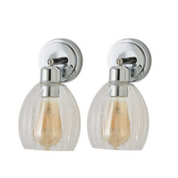 Valuelights Cheltenham Pair Of Chrome Adjustable Wall Spotlights With Ribbed Shade