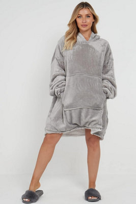 Homes Linen Oversized Wearable Blanket Hoodie Teddy Fleece