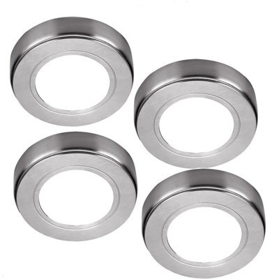 4-Pack Brushed Nickel Round Under Cabinet Led Light Kit - 240V Mains Powered Natural White - image 1