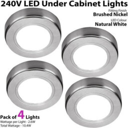 4-Pack Brushed Nickel Round Under Cabinet Led Light Kit - 240V Mains Powered Natural White - thumbnail 3