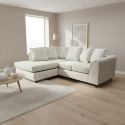 Abakus Direct Jumbo Chenille Corner Sofa In Cream Left Facing With Plush Chaise Extension - thumbnail 2