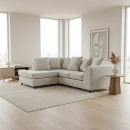 Abakus Direct Jumbo Chenille Corner Sofa In Cream Left Facing With Plush Chaise Extension - thumbnail 4