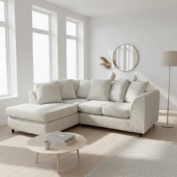 Abakus Direct Jumbo Chenille Corner Sofa In Cream Left Facing With Plush Chaise Extension - thumbnail 5