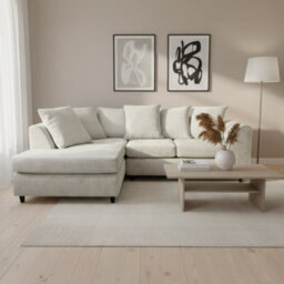 Abakus Direct Jumbo Chenille Corner Sofa In Cream Left Facing With Plush Chaise Extension