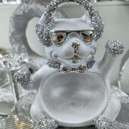 Biznest Crushed Diamond Silver Dog Ceramic Sparkly Shelf Sitter Ornament