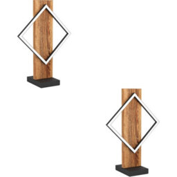 Loops 2 Pack Stylish Modern Black And Brown Rustic Led Table Lamp For Indoor Home Decor