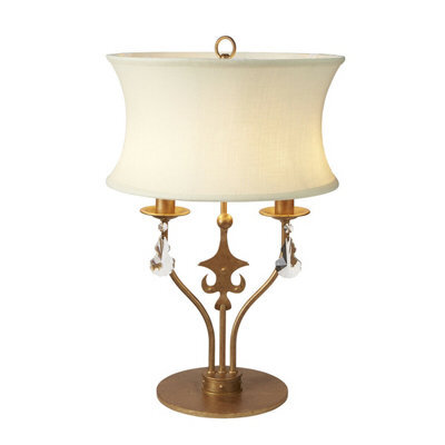 Elegant 2 Bulb Twin Table Lamp With Cream Shade And Gold Patina Finish