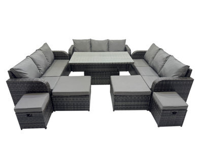 Fimous Rattan Garden Furniture Dining Set 13-Seater Patio Height Adjustable Rising Lifting Table Sofa Set With 4 Footstools - image 1