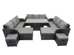 Fimous Rattan Garden Furniture Dining Set 13-Seater Patio Height Adjustable Rising Lifting Table Sofa Set With 4 Footstools - thumbnail 1