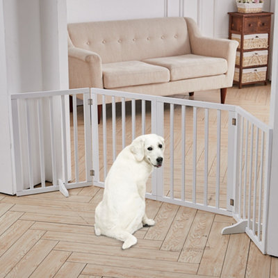 Living And Home 4-Panel White Wooden Folding Pet Playpen Freestanding Pet Gate With Fixed Bracket 60.5Cm H - image 1