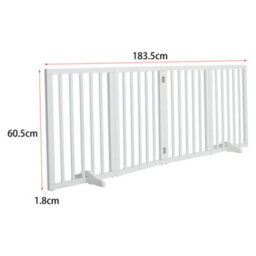 Living And Home 4-Panel White Wooden Folding Pet Playpen Freestanding Pet Gate With Fixed Bracket 60.5Cm H - thumbnail 5