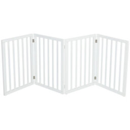 Living And Home 4-Panel White Wooden Folding Pet Playpen Freestanding Pet Gate With Fixed Bracket 60.5Cm H - thumbnail 3
