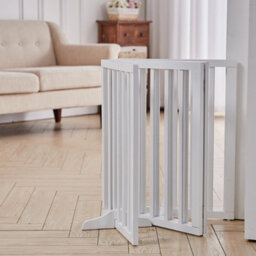 Living And Home 4-Panel White Wooden Folding Pet Playpen Freestanding Pet Gate With Fixed Bracket 60.5Cm H - thumbnail 2