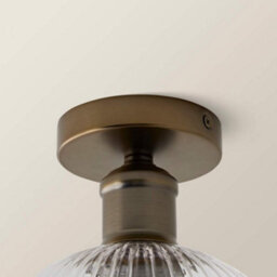 Valuelights Maddison Clear Rib Glass Brushed Brass Flush Ceiling Light & Filament Bulb - thumbnail 5