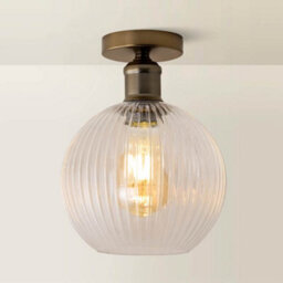 Valuelights Maddison Clear Rib Glass Brushed Brass Flush Ceiling Light & Filament Bulb - thumbnail 3