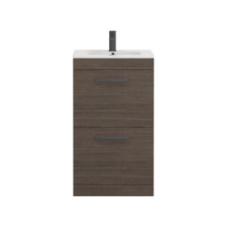 Royal Bathrooms Turin Grey Elm 500mm Floor Standing Vanity Unit 2 Drawer With Minimalist Basin Sink & Matt Black Handles - thumbnail 6