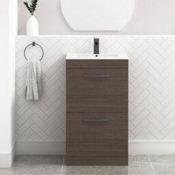 Royal Bathrooms Turin Grey Elm 500mm Floor Standing Vanity Unit 2 Drawer With Minimalist Basin Sink & Matt Black Handles - thumbnail 1