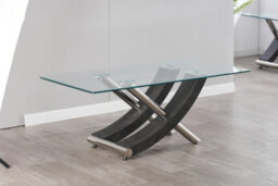 Modernique Nuovo Coffee Table, Tempered Clear Glass Top With Cross Leg In Grey - thumbnail 5