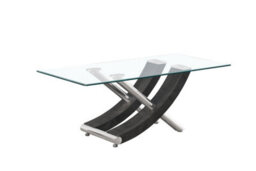 Modernique Nuovo Coffee Table, Tempered Clear Glass Top With Cross Leg In Grey - thumbnail 1