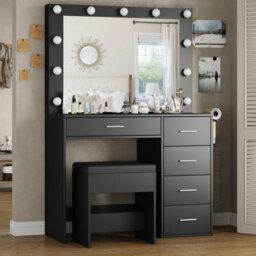 Fusou Dressing Table With Led Mirror, Vanity Table With Power Outlet, 12 Hollywood Lights, 3 Lighting Modes - thumbnail 8