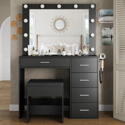 Fusou Dressing Table With Led Mirror, Vanity Table With Power Outlet, 12 Hollywood Lights, 3 Lighting Modes - thumbnail 1