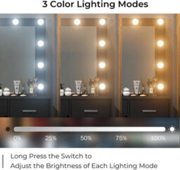 Fusou Dressing Table With Led Mirror, Vanity Table With Power Outlet, 12 Hollywood Lights, 3 Lighting Modes - thumbnail 6