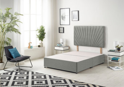 "Somnior Beds Platinum Divan Bed Base With 30"" Headboard - Linen Fabric, Silver, 4Ft6 Double" - image 1