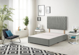 "Somnior Beds Platinum Divan Bed Base With 30"" Headboard - Linen Fabric, Silver, 4Ft6 Double"