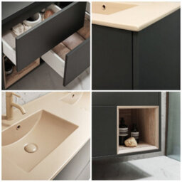 Homestylestore Black Grey 1212mm Wall Hung Bathroom Vanity Unit Open Shelf And Sand Basin - thumbnail 2