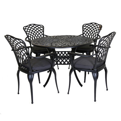 Charles Bentley Cast Aluminium Table And 4 Chairs Set Black Outdoor Dining Table - image 1